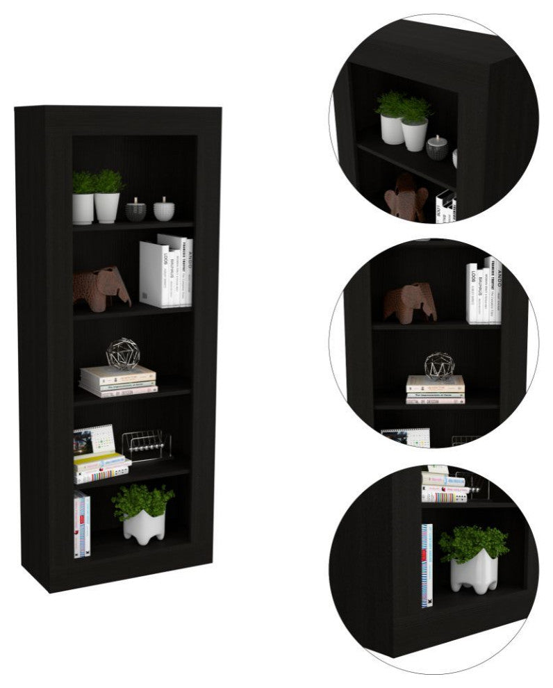 Poros Bookcase with 5 Open Shelves and Frame, Black