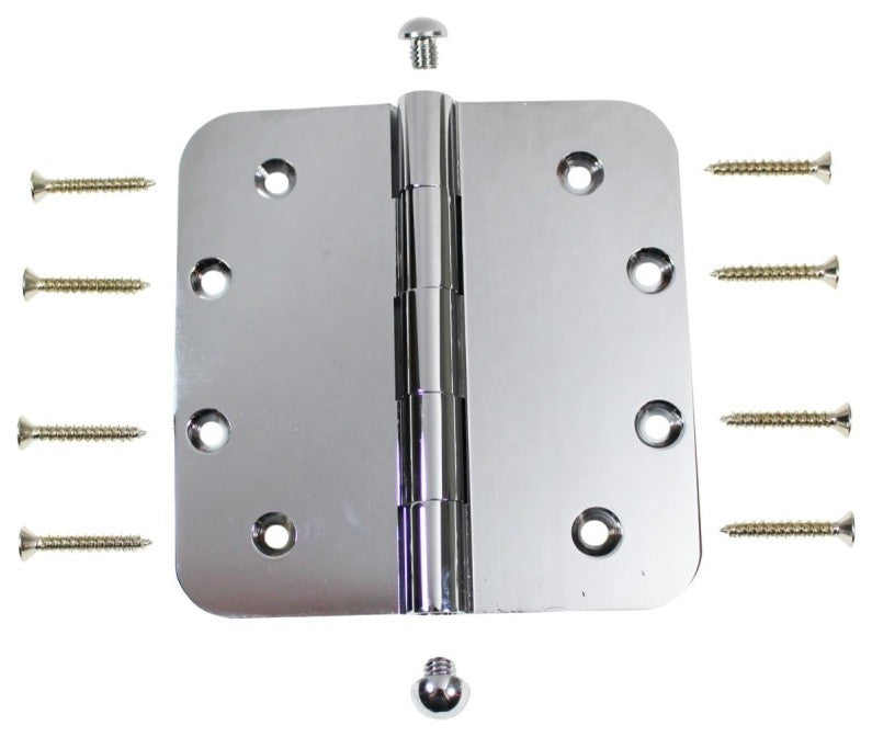 Chrome Plated Brass Cabinet Door Square Hinge 5" X 5" With Button Tip Pins