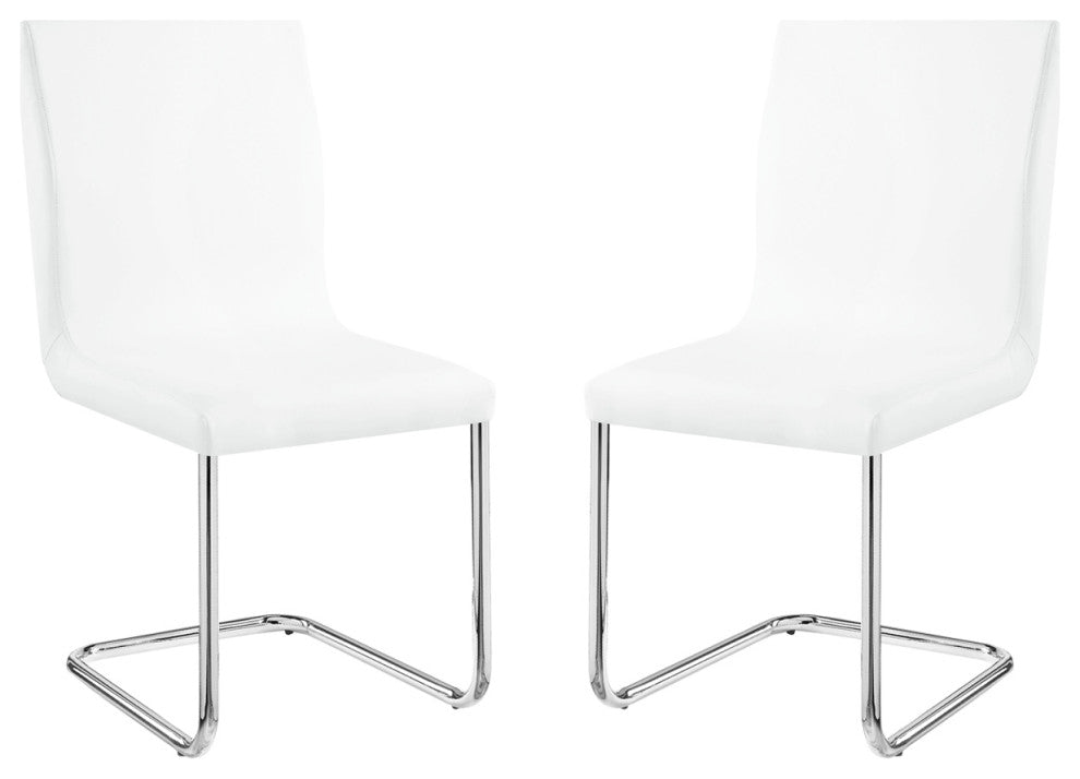 Dn00733 Side Chair, Set of 2, White Pu and Chrome Finish, Palton