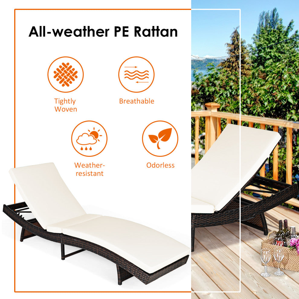 Costway Adjustable Pool Lounge Chair Outdoor Furniture PE Wicker W/Cushion