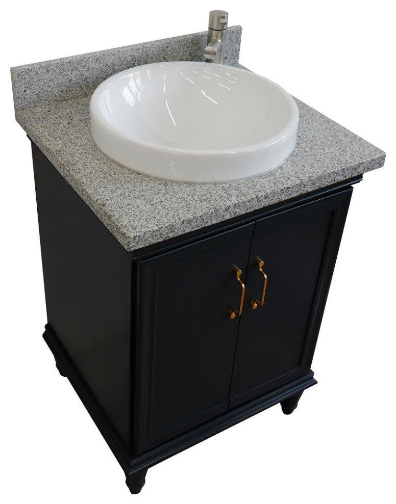 25" Single Vanity, Dark Gray Finish With Gray Granite And Round Sink