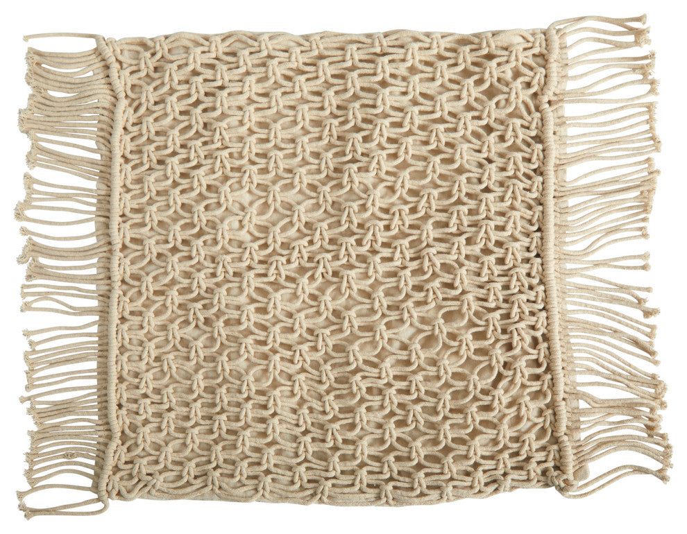 18" Boho Fringed Woven Macrame Decorative Pillow Cover