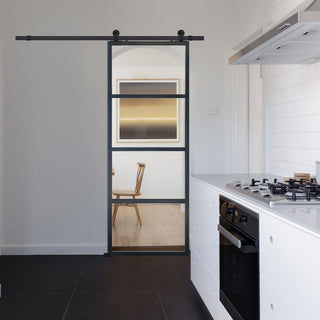 Modern French 4 Lite Clear Barn Door, 42"x96"