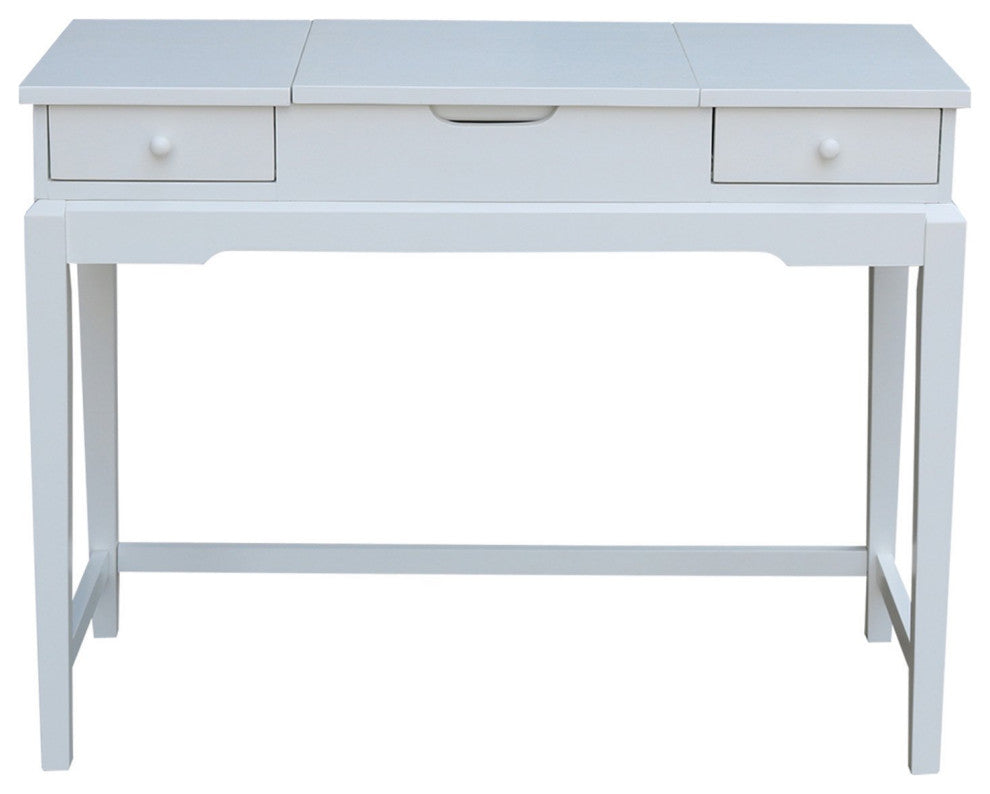 Classic Vanity Table, Flip Up Mirror With Storage Box & Side Drawers, White