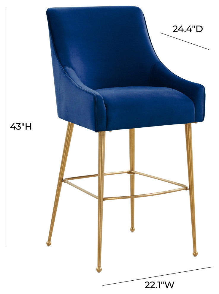 Beatrix Navy Velvet Bar Stool, Gold Legs