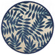 8' Round Blue And Ivory Round Floral Stain Resistant Indoor Outdoor Area Rug