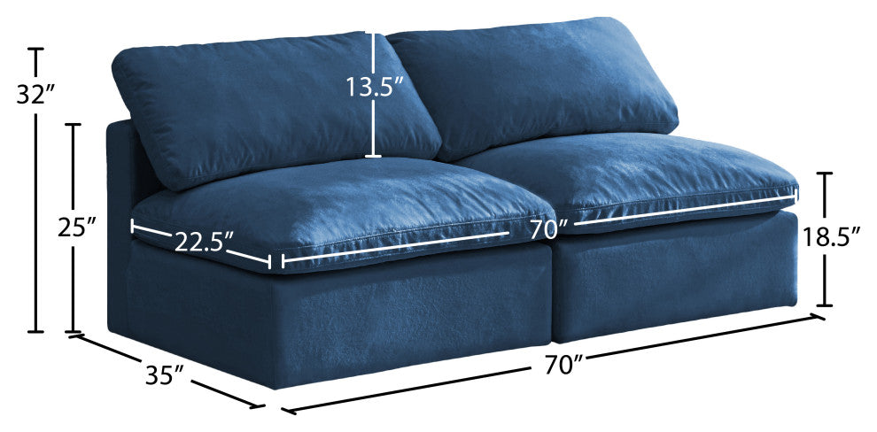 Plush Velvet / Down Standard Comfort Modular Sofa, Navy, 2-Piece: 2 Armless Chair