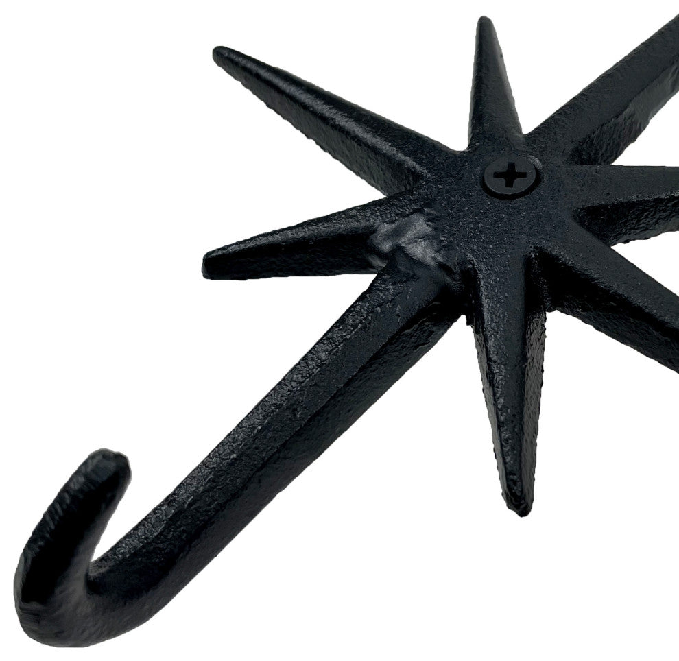 Set of 3 Black Finish Cast Iron Atomic Starburst Wall Hooks
