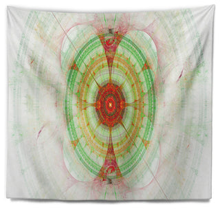Cabalistic Fractal Green Sphere Abstract Wall Tapestry, 39"x32"