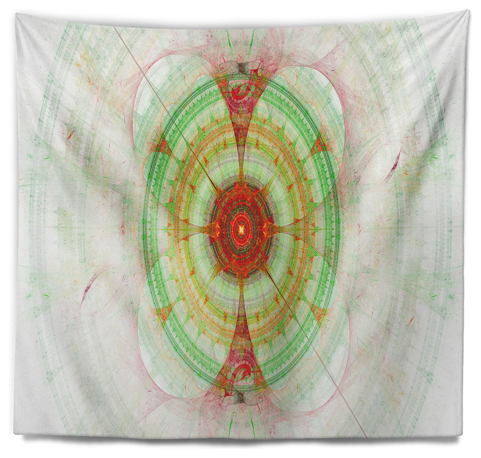 Cabalistic Fractal Green Sphere Abstract Wall Tapestry, 39"x32"