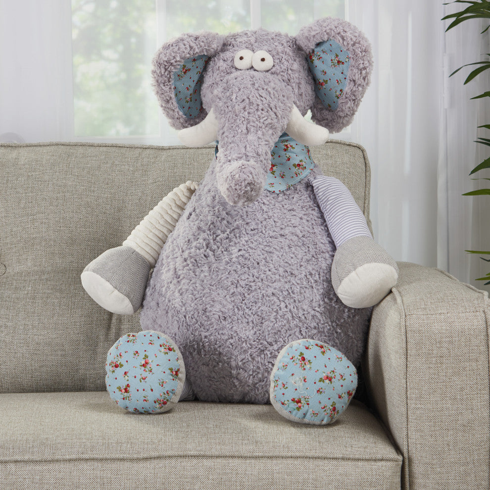Nourison Home 22"x26" Plush Lines Elephant Plush Toy Gray Throw Pillows