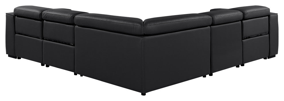 Niccolo Italian Leather 5-Piece L-Shaped Power Reclining Sectional, Black