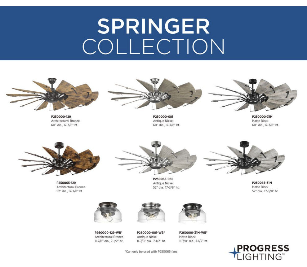 Springer 52" 12-Blade DC Motor Windmill Ceiling Fan, Architectural Bronze