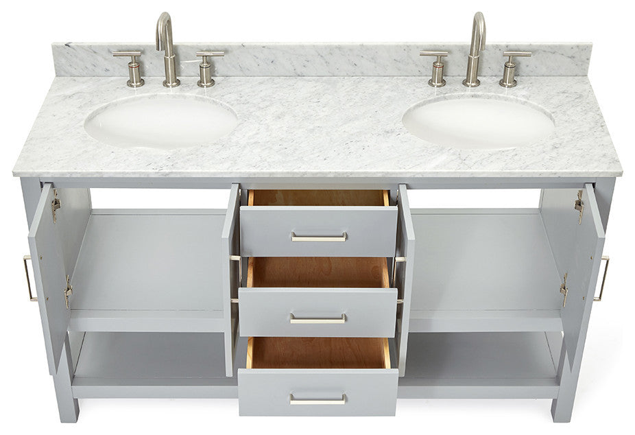 Magnolia 61" Oval Sinks Bath Vanity, 0.75" Carrara Marble