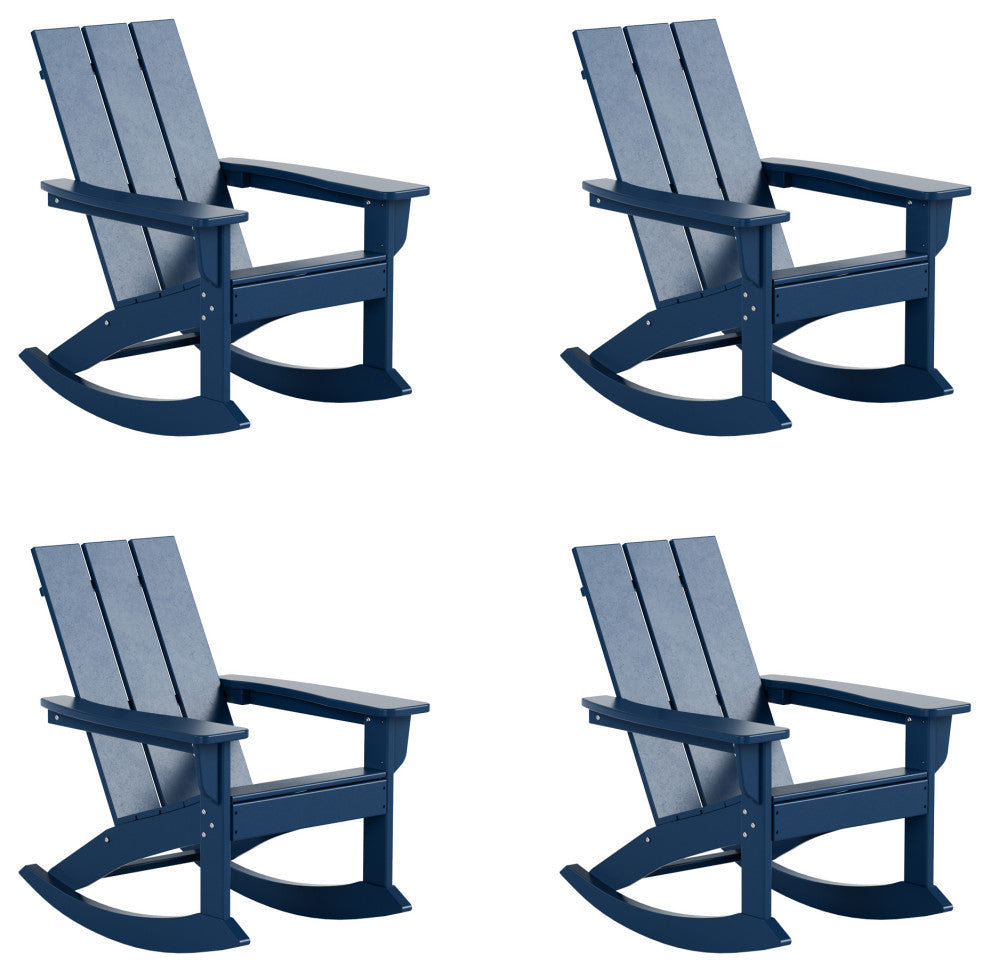 WestinTrends 4PC Modern Adirondack Outdoor Rocking Chair Set, Porch Rockers, Navy Blue
