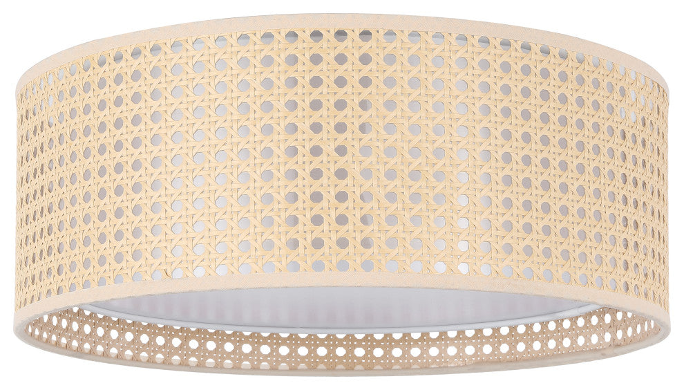 3-Light Rattan Drum Flush Mount Ceiling Light