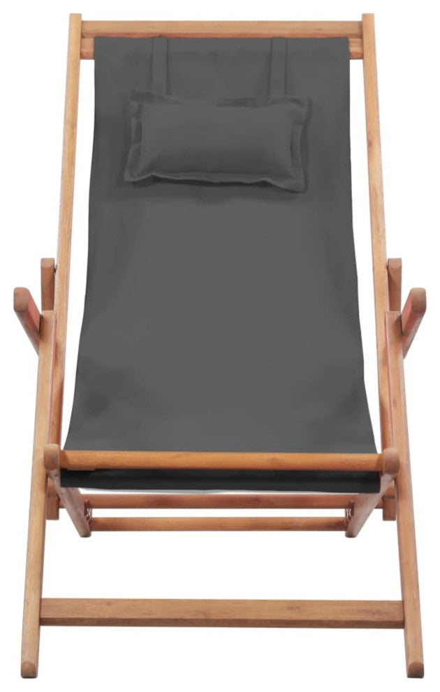 Vidaxl Folding Beach Chair Fabric and Wooden Frame Gray