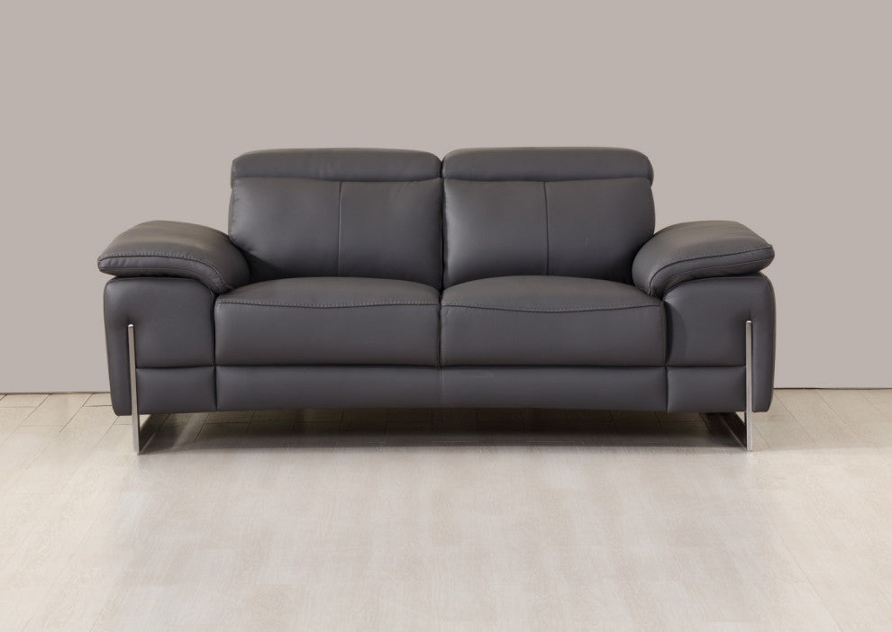 93" Tasteful Dark Grey Leather Sofa Set