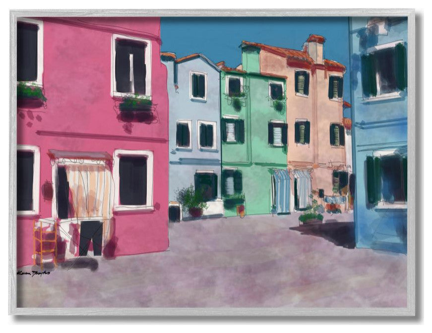 Colorful Town Landscape Painting, 11"x14"