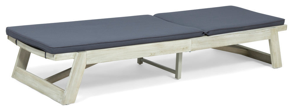 Tina Outdoor Acacia Wood Chaise Lounge and Cushion Sets, Set of 2, Gray