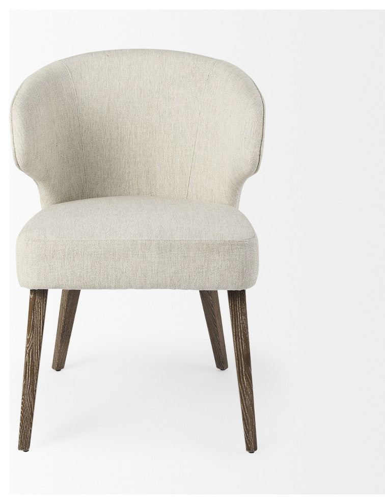 Ivory and Brown Mid Century Wingback Dining Chair