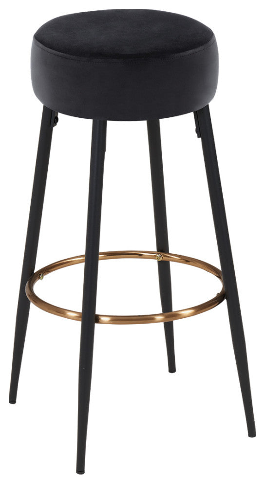 Minimalist Round Bar Stools, Black Velvet - 2 Pcs, 30 Inch