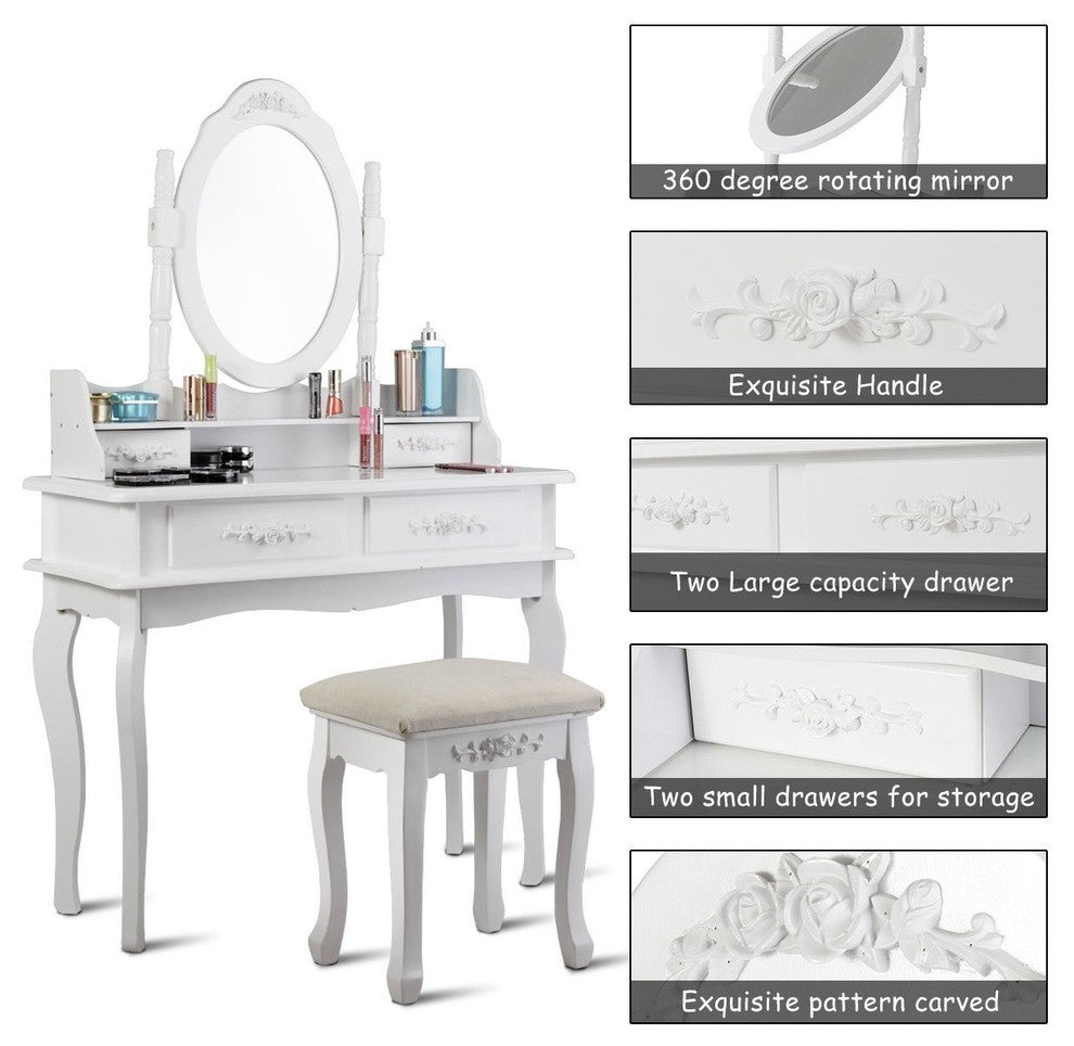 Modern Mirror Jewelry Storage Makeup Dressing Table Vanity Set