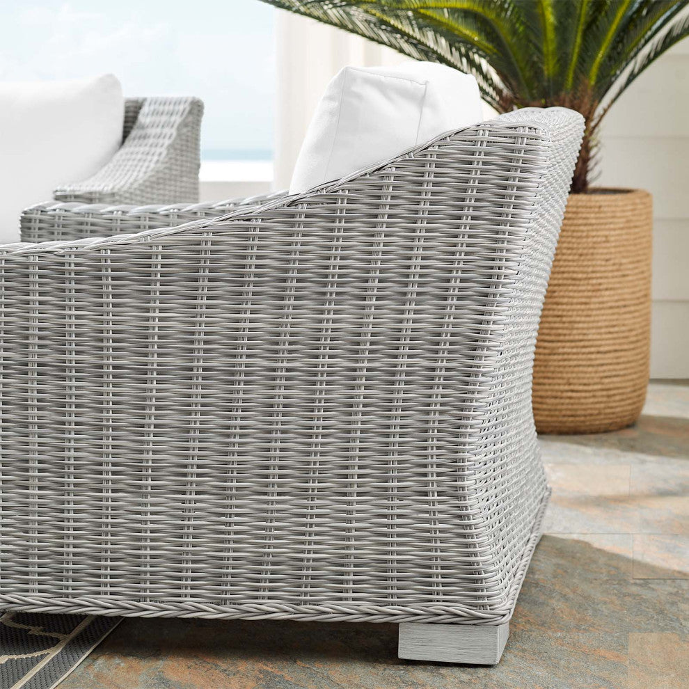 Lounge Chair Armchair, Sunbrella, Rattan, Wicker, Gray White, Outdoor
