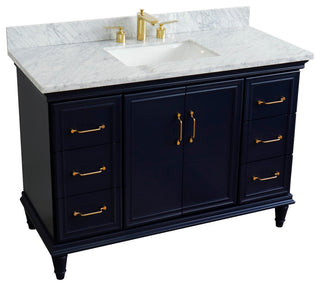 49" Single Sink Vanity, Blue Finish With White Carrara Marble