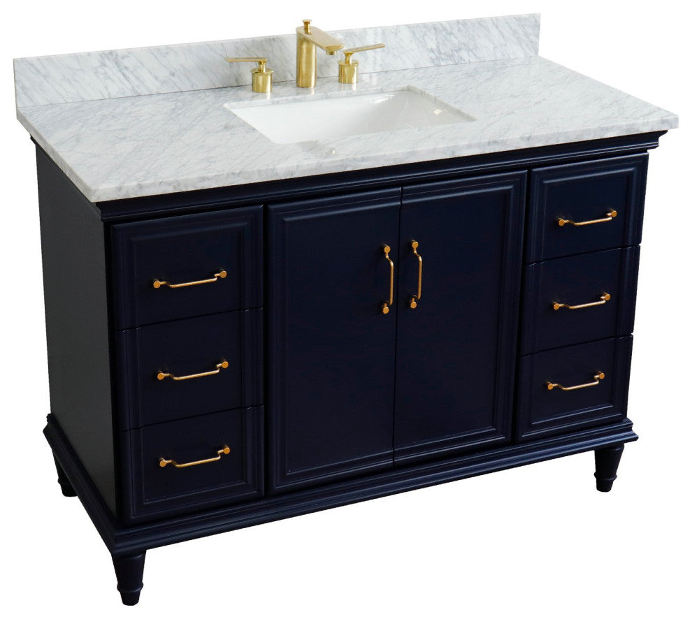 49" Single Sink Vanity, Blue Finish With White Carrara Marble