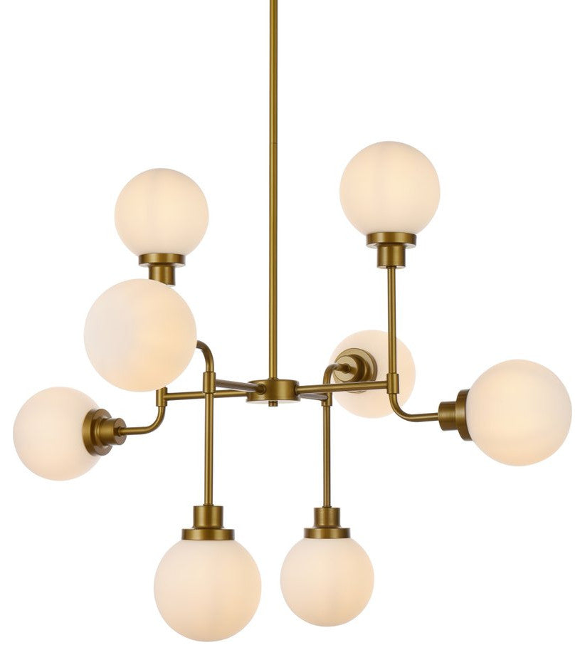 Helen 8-Light Pendant, Brass With Frosted Shade