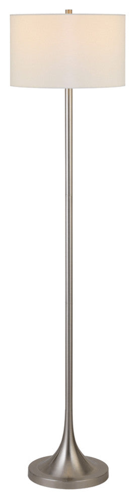 62" Nickel Traditional Shaped Floor Lamp With White Frosted Glass Drum Shade
