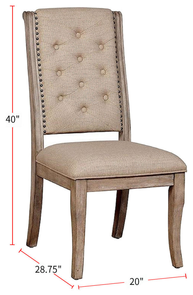 Set of 2 Dining Side Chair With Nailhead Trim, Rustic Natural Tone