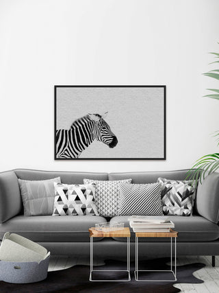 "Black and White Stripes" Floater Framed Painting Print on Canvas, 24"x16"
