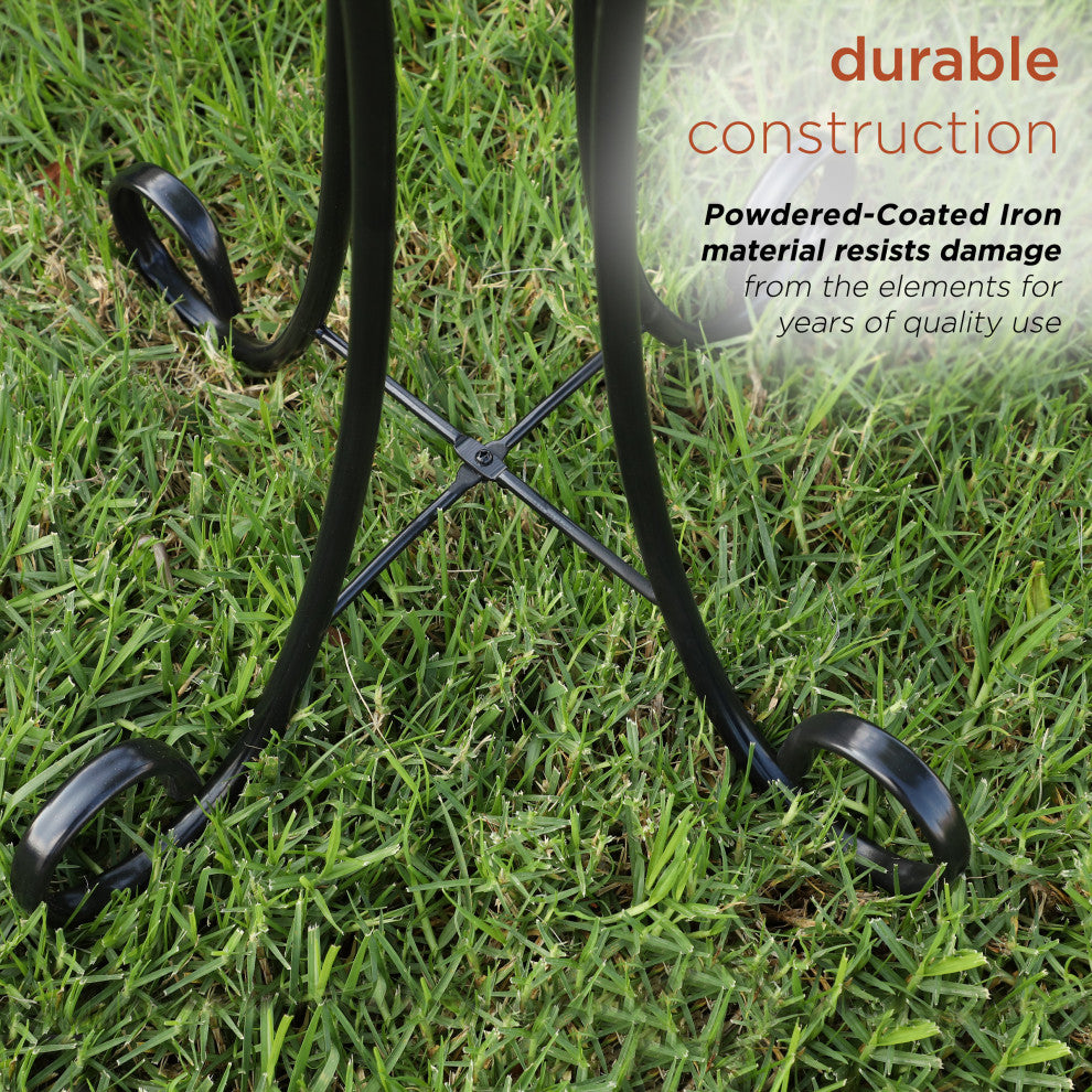 23" Tall Outdoor Metal Bird Bath Stand DÃ©cor Accessory, Black