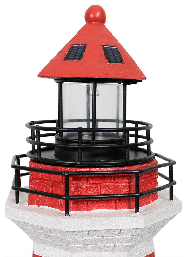 Sunnydaze Patio Solar Striped LED Lighthouse, 36", Red Stripe