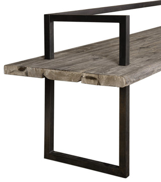 Elegant Reclaimed Solid Wood Bench Minimalist Open Metal Frame Black 80" Long