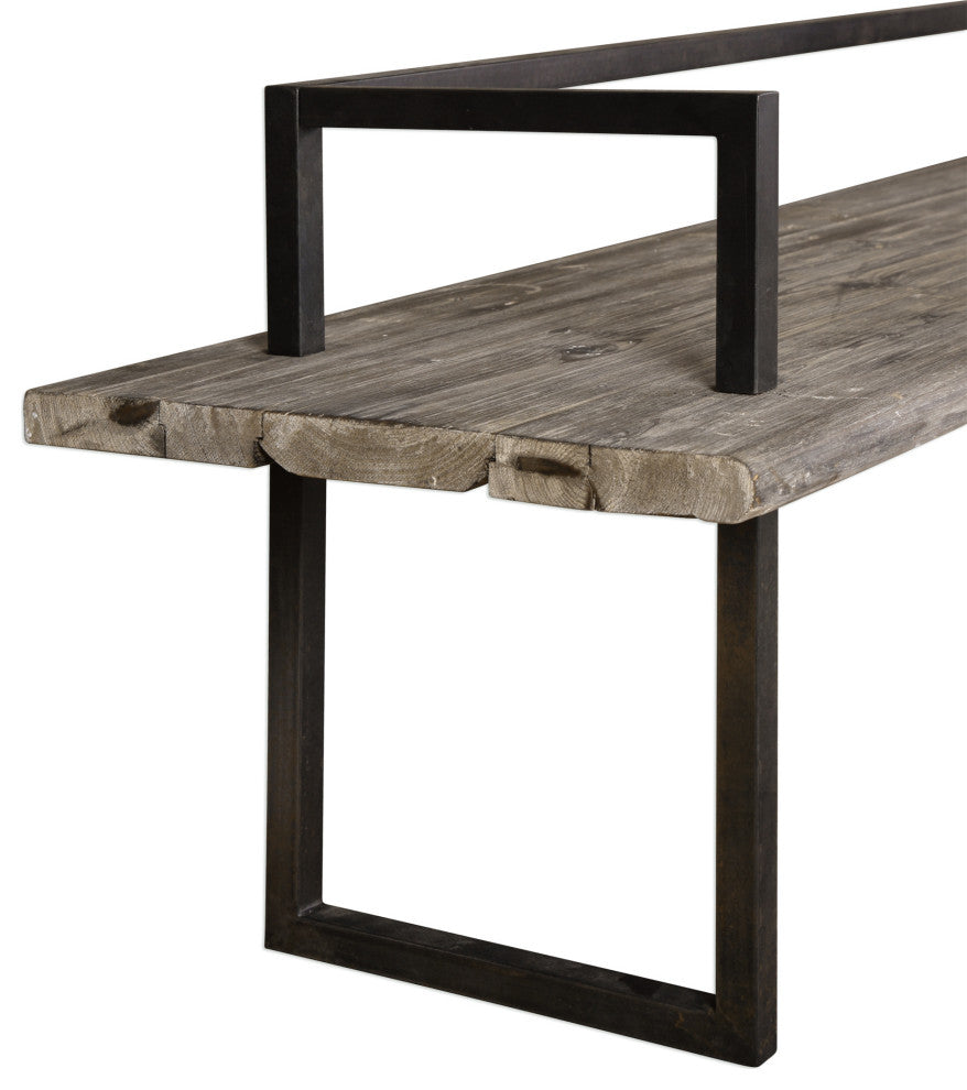 Elegant Reclaimed Solid Wood Bench Minimalist Open Metal Frame Black 80" Long