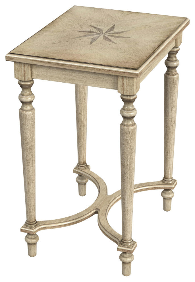 Tyler Solid Wood Inlay Accent Table, Antique Beige