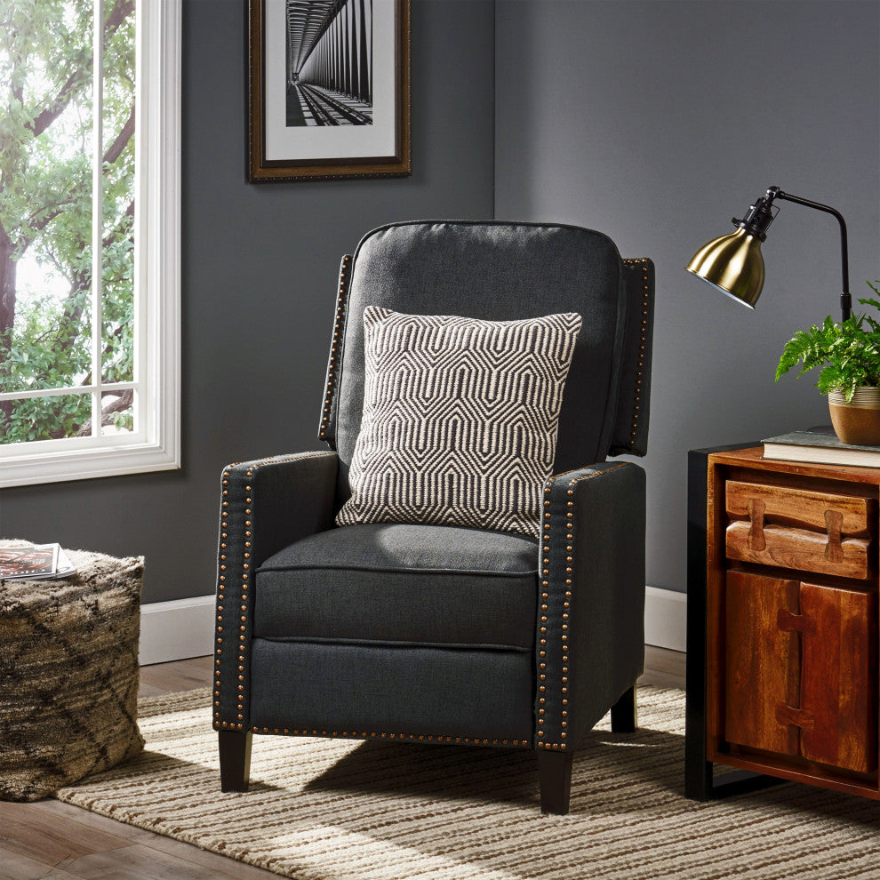 GDF Studio Armstrong Traditional Fabric Recliner, Dark Gray/Dark Brown