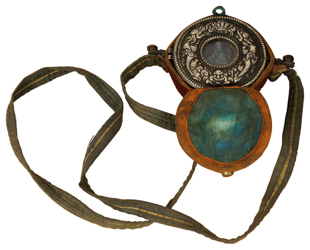 Consigned Antique Tibetan Carved Silver Turquoise Gau Ghau Prayer Box