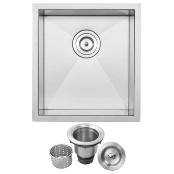 16" Zero Radius Undermount 16-Gauge Stainless Steel Kitchen and Bar Sink, Sink W