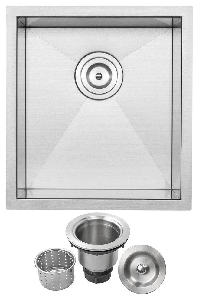 16" Zero Radius Undermount 16-Gauge Stainless Steel Kitchen and Bar Sink, Sink W