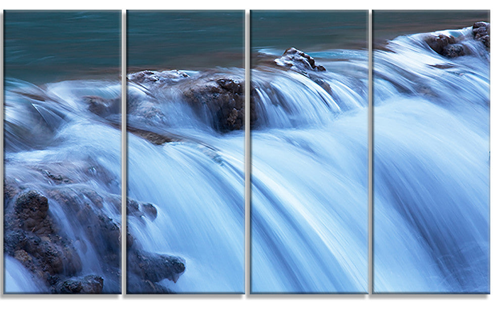 Fantastic Blue Water Cascade, Landscape Canvas Art, 48"x28", 4 Panels