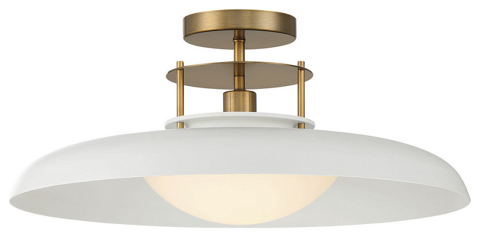 Gavin One Light Semi-Flush Mount, White With Warm Brass