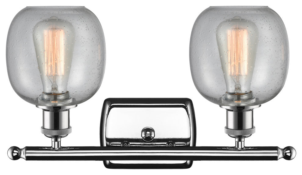 Belfast 2-Light Bath Fixture, Seedy Glass, Polished Chrome