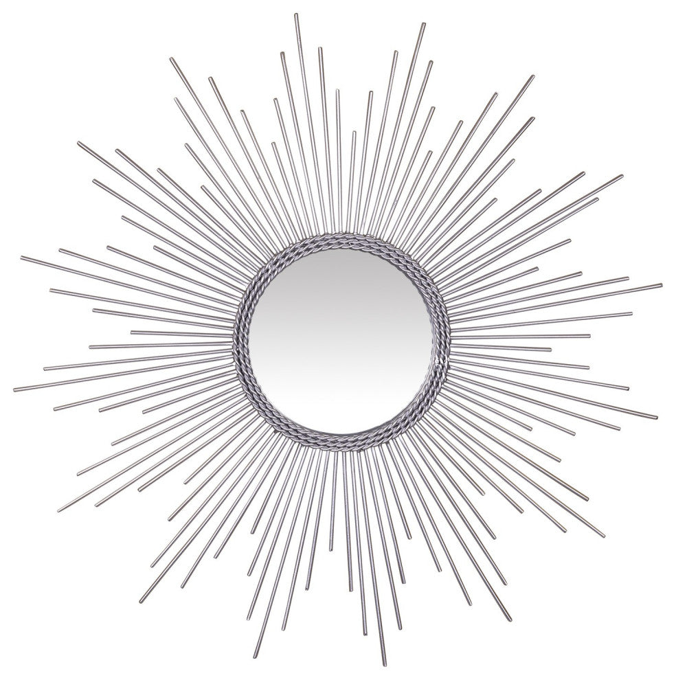Silver Metal Sunburst Round Wall Mirror