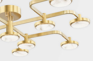 Meander 13-Light LED Chandelier, Aged Brass Frame, White Diffuser