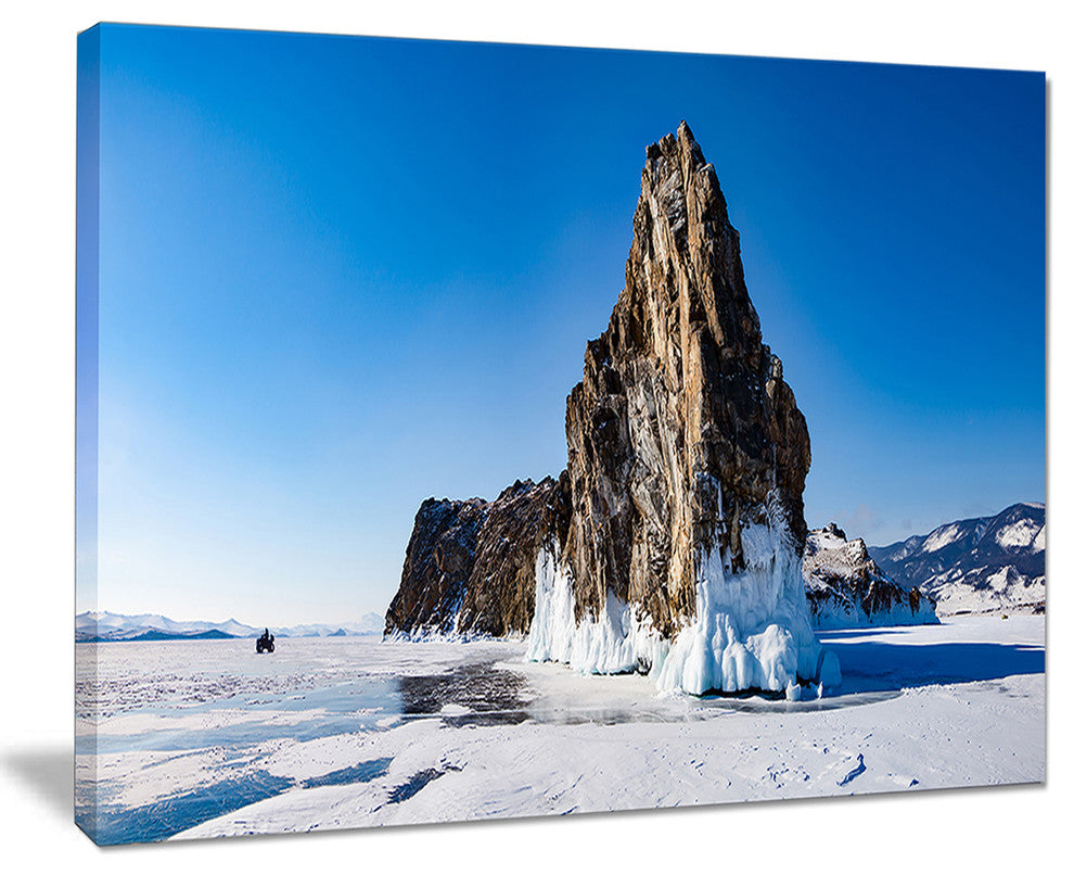"Winter Lake Baikal Panorama" Seashore Canvas Art, 20"x12"