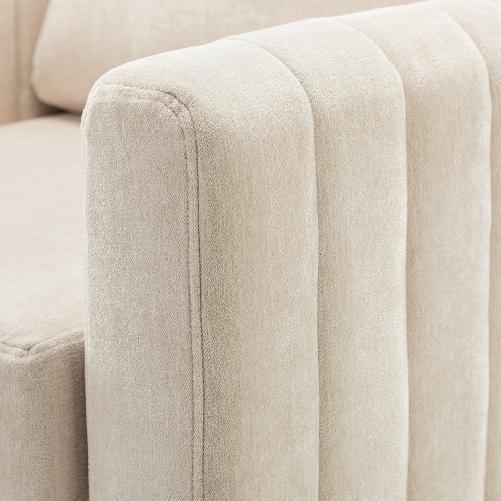 35" Comfy Club Chair for Bedroom With Wood Legs, Ivory